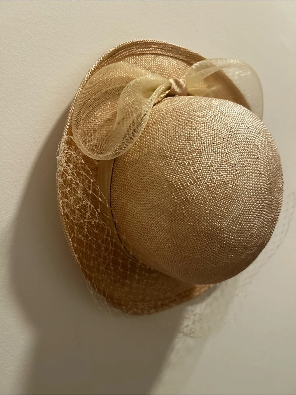 Vintage Style Straw Fascinator Hat with Organza Bow and Veil